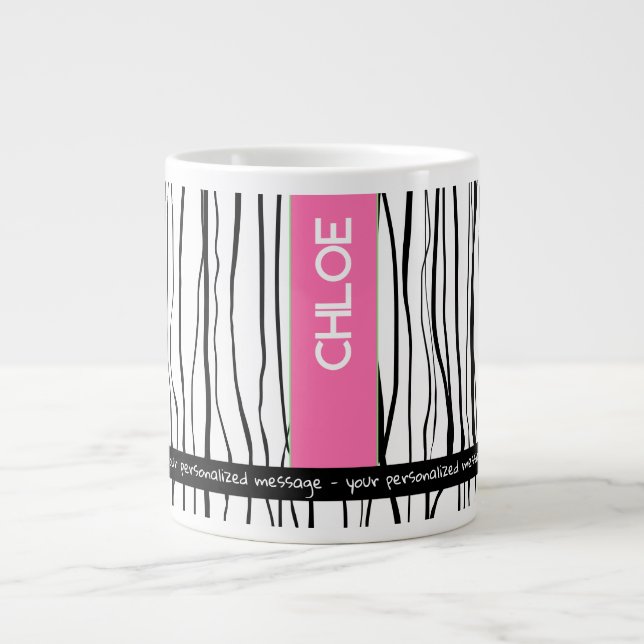 Caneca De Café Grande Nome personalizado, cor-de-rosa e preto (Frente)