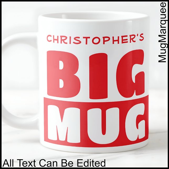 Caneca De Café Grande Nome Personalizado Engraçado Texto 2 Tone Red Big  (Criador carregado)