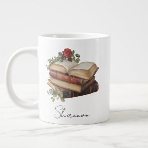 Caneca De Café Grande Nome Personalizado Floral Amante de Livros