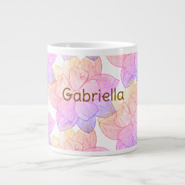Caneca De Café Grande Nome Personalizado Gabriella "Sunset Bloom" Jumbo