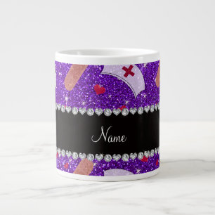 Caneca De Café Grande Nome personalizado Ingo purple glitter enfermeira
