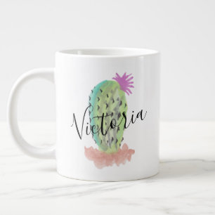 Caneca De Café Grande Nome Pintado da Mão de Aquarela Cactus
