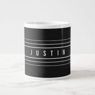 Caneca De Café Grande Nomes editáveis e faixas geométricas   Preto e bra