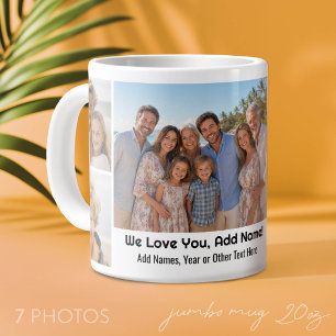 Caneca De Café Grande Nós Amamos Adicionar Nome - Colagem de Fotos com 7
