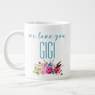 Caneca De Café Grande Nós Amamos Você Gigi Floral Rosa Bege