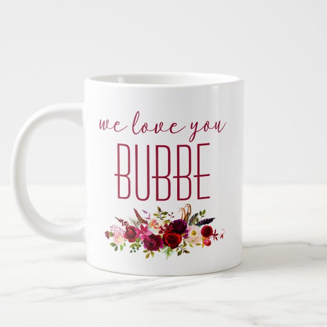 Caneca De Café Grande Nós Te Amo Bubbe Burgundy Floral (Esquerda)