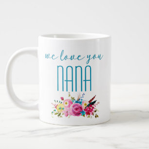 Caneca De Café Grande Nós Te Amo Nana Teal Pink Floral