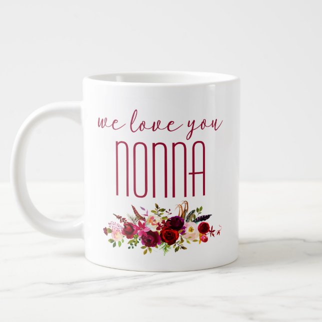 Caneca De Café Grande Nós Te Amo Não Na Burgundy Floral (Esquerda)