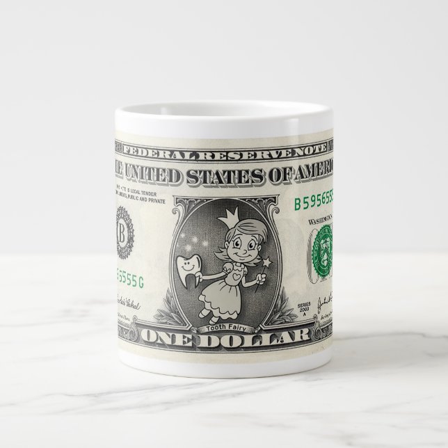 Caneca De Café Grande Nota de Dólar da Fada do Dente (Frente)