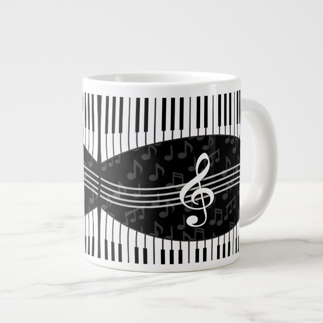 Caneca De Café Grande Notas de Música na moda Treble Clef e Chaves Piano (Frente Esquerda)