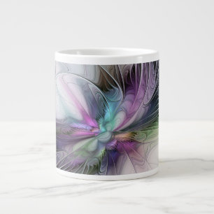 Caneca De Café Grande Nova Vida, Fantasia Colorida de Arte Fractal Abstr
