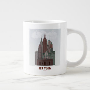Caneca De Café Grande Nova York em Nuvens - Vermelho Escuro e Verde