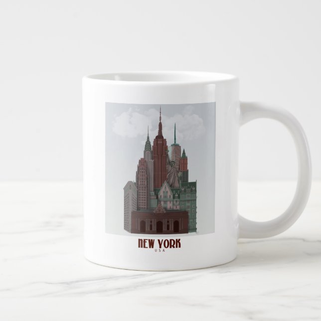 Caneca De Café Grande Nova York em Nuvens - Vermelho Escuro e Verde (Direita)