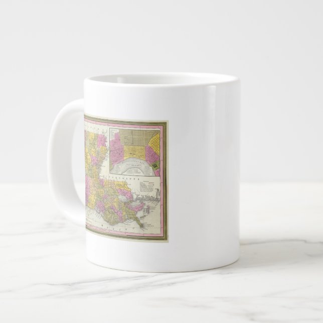 Caneca De Café Grande Novo Mapa Da Louisiana 3 (Frente Esquerda)