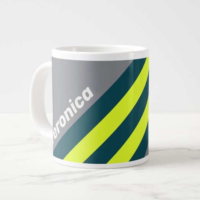 Caneca De Café Grande Nuvem Retro Tormenta Faixas de Bosque com Nome (Frente Esquerda)