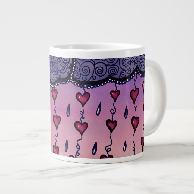 Caneca De Café Grande Nuvens e corações bonitos (Frente Esquerda)