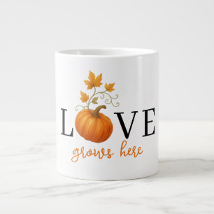 Caneca De Café Grande O AMOR cresce aqui   Letra Pumpkin no outono
