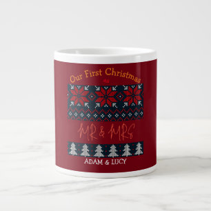 Caneca De Café Grande O nosso primeiro Natal, Sr. e Sra. /Casal novo