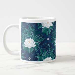 Caneca De Café Grande O Padrão do Lotus Midnight White