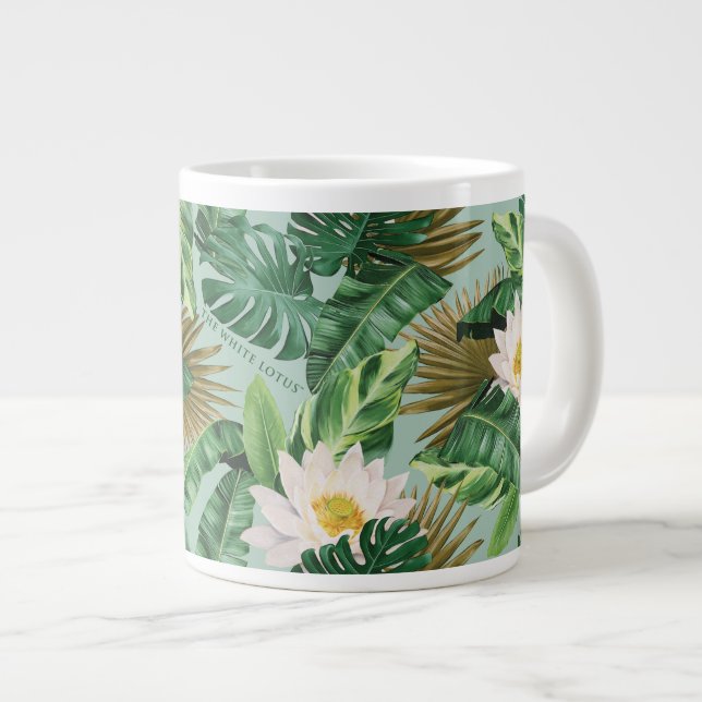 Caneca De Café Grande O padrão tropical de copia do Lotus branco (Frente Esquerda)