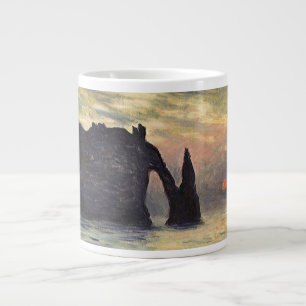 Caneca De Café Grande O Penhasco de Etretat, Pôr do Sol por Claude Monet