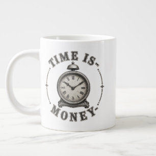 Caneca De Café Grande O Tempo É Dinheiro Relógio Alarme Vintage Motivaci