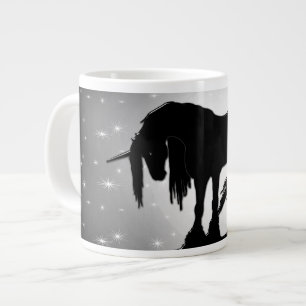 Caneca De Café Grande O Unicórnio Negro Místico (lua nebulosa)