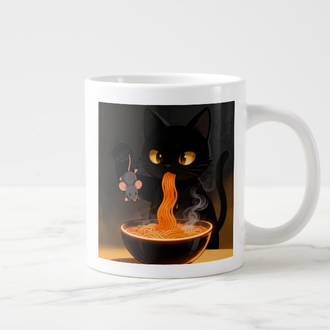 Caneca De Café Grande Obsidian Cat & Daring Mouse – Midnight Ramen Feast (Direita)