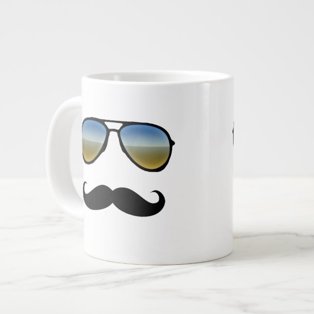 Caneca De Café Grande Óculos de sol retro engraçados com bigode (Frente Esquerda)