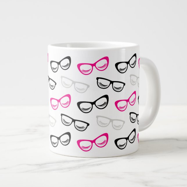 Caneca De Café Grande Óculos e Cinzas, cor-de-rosa, pretos (Frente Esquerda)