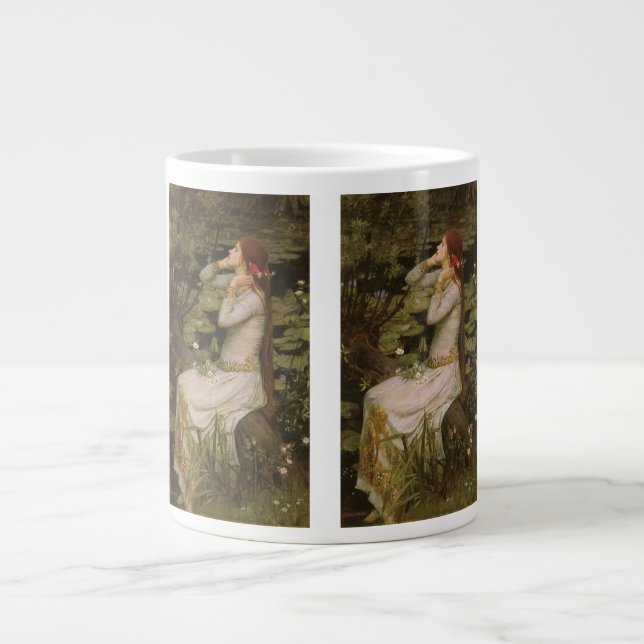 Caneca De Café Grande Ofélia junto ao Lago por John William Waterhouse (Frente)