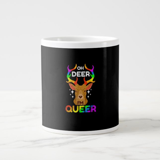 Caneca De Café Grande Oh Deer Queer Funny LGBTQ Pride Awareness  (Frente)