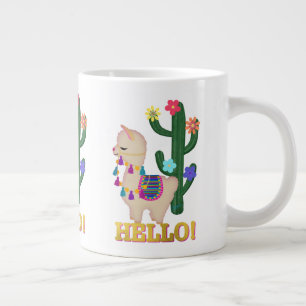 Caneca De Café Grande OLÁ LLAMA! Lama e Cactus lindos