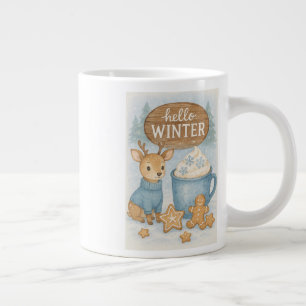 Caneca De Café Grande Olá Winter.Cozy Reindeer, Cacau Quente, Pão Ginger