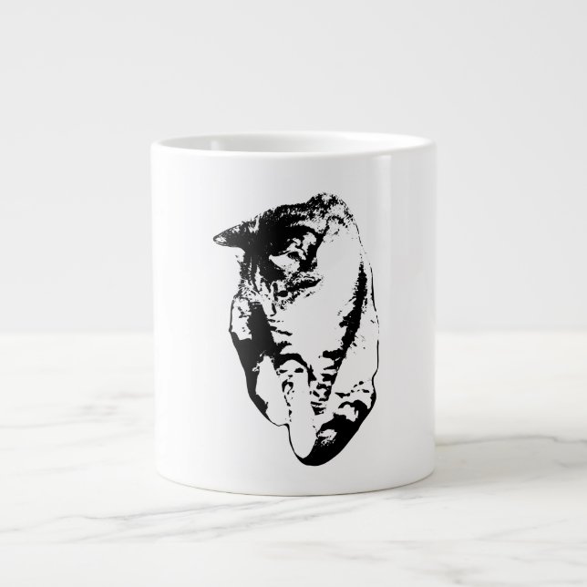 Caneca De Café Grande Olhando Para Baixo, Gato Monocromático (Frente)
