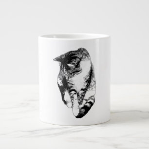 Caneca De Café Grande Olhando Para Baixo, Gato Monocromático