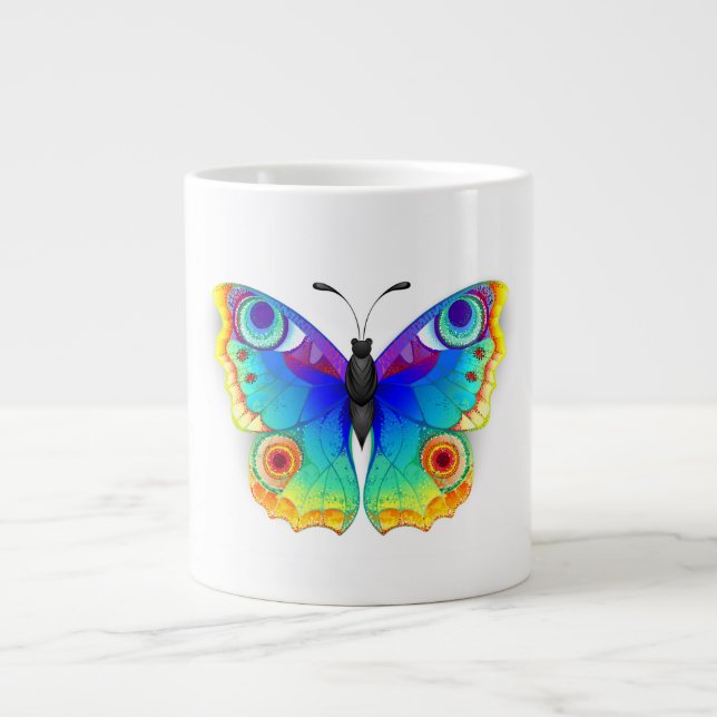 Caneca De Café Grande Olho Peacock da Borboleta Arco-Íris (Frente)