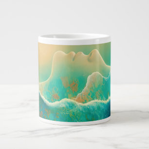 Caneca De Café Grande "Onde o oceano se torna memória" - Verde Azul