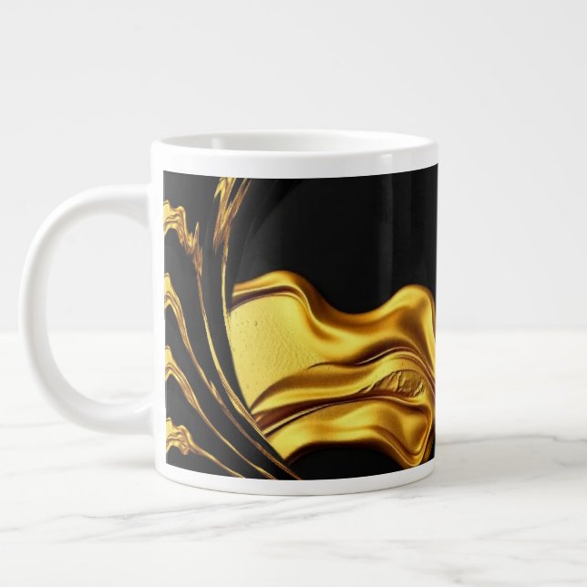 Caneca De Café Grande Opulent Swirl Liquid Gold Black Monochrom Designer (Esquerda)