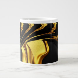 Caneca De Café Grande Opulent Swirl Liquid Gold Black Monochrome Design