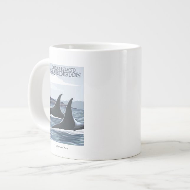 Caneca De Café Grande Orca Whales nº 1 - Orcas Island, Washington (Frente Esquerda)