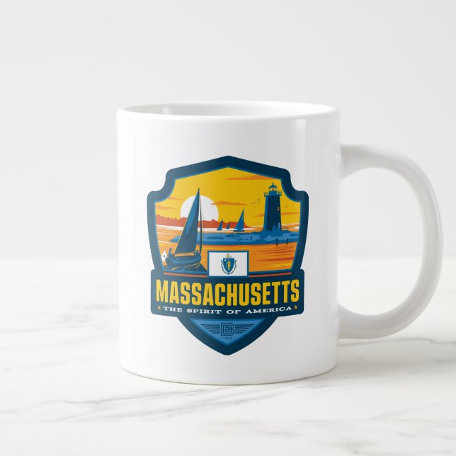 Caneca De Café Grande Orgulho Estatal | Massachusetts (Direita)