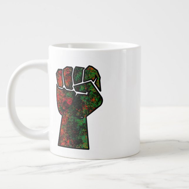 Caneca De Café Grande orgulho negro vermelho punho verde pano-africano (Esquerda)