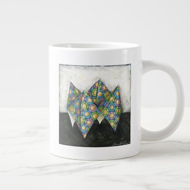 Caneca De Café Grande Origami Fortune Teller em Papel Geométrico (Direita)