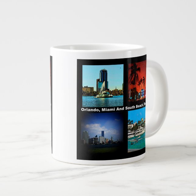 Caneca De Café Grande Orlando, Miami, South Beach Collage (Frente Esquerda)