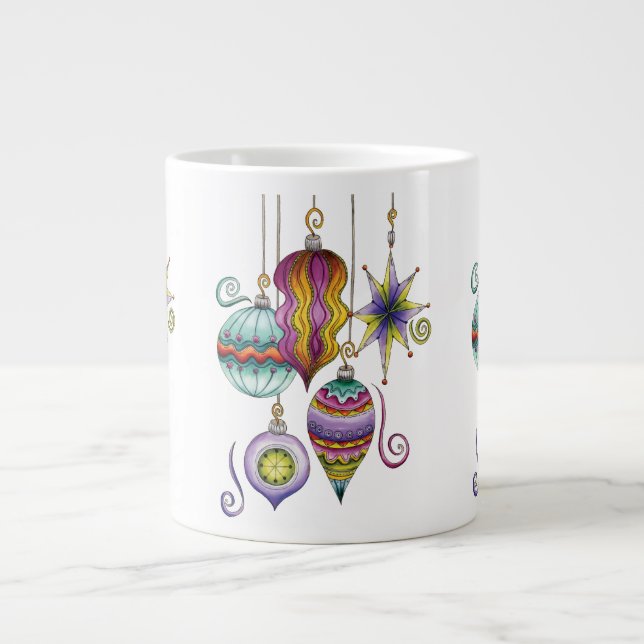 Caneca De Café Grande Ornamentos de Natal, Elegante e Vidro Rico (Frente)