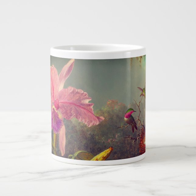 Caneca De Café Grande Orquídea de Cattleya e três beija-flores (Frente)