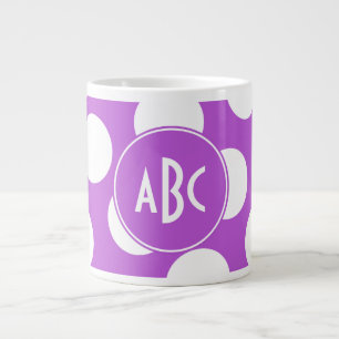 Caneca De Café Grande Orquídea Média e Bolinhas Brancas Monogramas