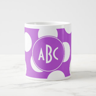 Caneca De Café Grande Orquídea Média e Bolinhas Brancas Monogramas