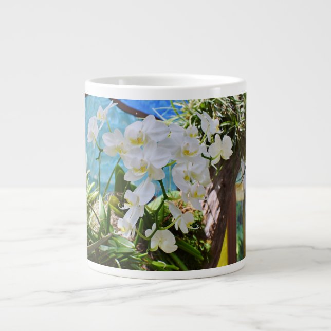 Caneca De Café Grande Orquídeas Brancas - Mug Especialmente (Frente)